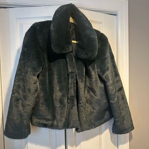 Dark green faux fur express coat